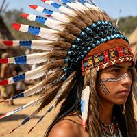 Vente en gros usine d'accessoires capillaires américains en vrac : Chapeau de chef, plumes de dinde, garniture de plumes, coiffe, costume indien