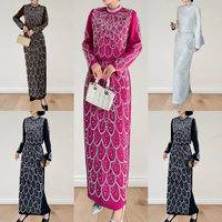 Ensembles modestes de haute qualité pour femmes, style Dubaï, robe intérieure ample plissée décontractée avec strass chauds, veste unie pour l'Aïd