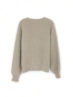OEM personnalisé femme col en V tricot Cardigan grain de bois boutons manches longues moelleux ouvert devant couleur unie pull thermique pour femme