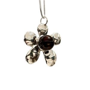 Collar con colgante de flor, plata tibetana, piedra de ónix, cadena larga para mujer, joyería de moda - Product Image 2