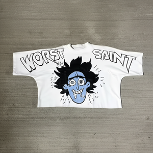 เสื้อครอปแบบวินเทจของผู้ชายสไตล์สตรีทแวร์เฮฟวี่เวทโอเวอร์ไซส์ผ้าคอตตอนทรงหลวม - Product Image 1