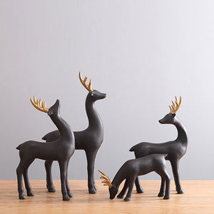 تماثيل حيوانات سيراميكية حديثة باللون الأسود والذهبي، زخرفة منزلية على الطراز الاسكندنافي، تمثال غزال للعائلة لتزيين غرفة المعيشة ورف الكتب - Product Image 1