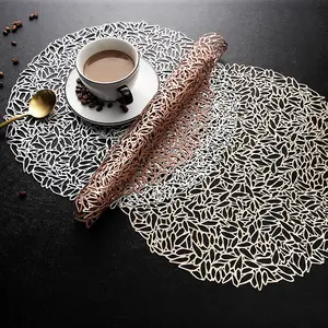 Wholesale Gold Hollow Cut Luxury Customized Gold Table Mat Washable PVC Placemats