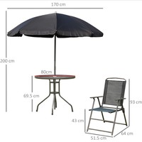 Ensemble de meubles d'extérieur Daxuan, chaise en acier et table carrée, ensemble de cinq pièces avec parasol, chaises pliantes de style café
