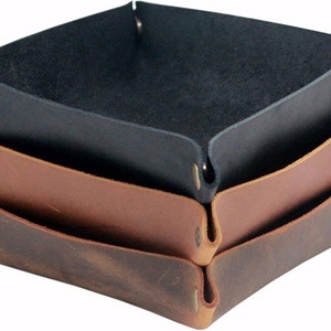 Boshiho Men's Dark Brown Crazy Horse Leather Valet <b>Tray</b> Eco-Friendly <b>Bedside</b> Storage Box for Change Phone Coin Serving <b>Tray</b> - Product Image 4