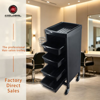 Carrito de Peluquería Negro con Soporte Lateral para Secador de Pelo, Cajones Extraíbles Múltiples, Carrito de Almacenamiento Móvil para Herramientas de Peluquería