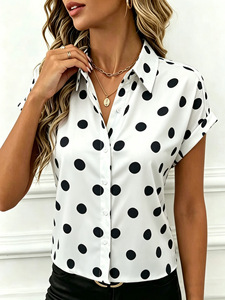 Blusa de Gasa con Estampado de Puntos para Mujer, Estilo Europeo 2026, Corte Holgado y Ajustado, Manga Corta, Moda Casual Diaria para Damas - Product Image 4