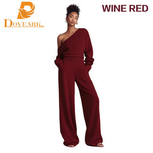 Drop Shoulder Formal Solid 2 Piece Outfits for Women Sexy Long Sleeve Sweatsuit Jogging <strong>Pants</strong> Sets Tracksuit Breathable Pockets - Product Image 1