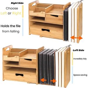 Wooden office desk <b>storage</b> rack with adjustable <b>file</b> holders and drawers, multi-tiered mail organizer. - Product Image 2