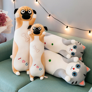 AIFEI TOY Long Striped Cat And Dog Plush Toy New Cat Sand Dog Doll With PP Cotton Filling Long Striped Throw Pillow