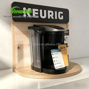 Expositor de mostrador ligero de madera y acrílico para cafeteras, soporte promocional minorista de una sola pieza con panel trasero - Product Image 4