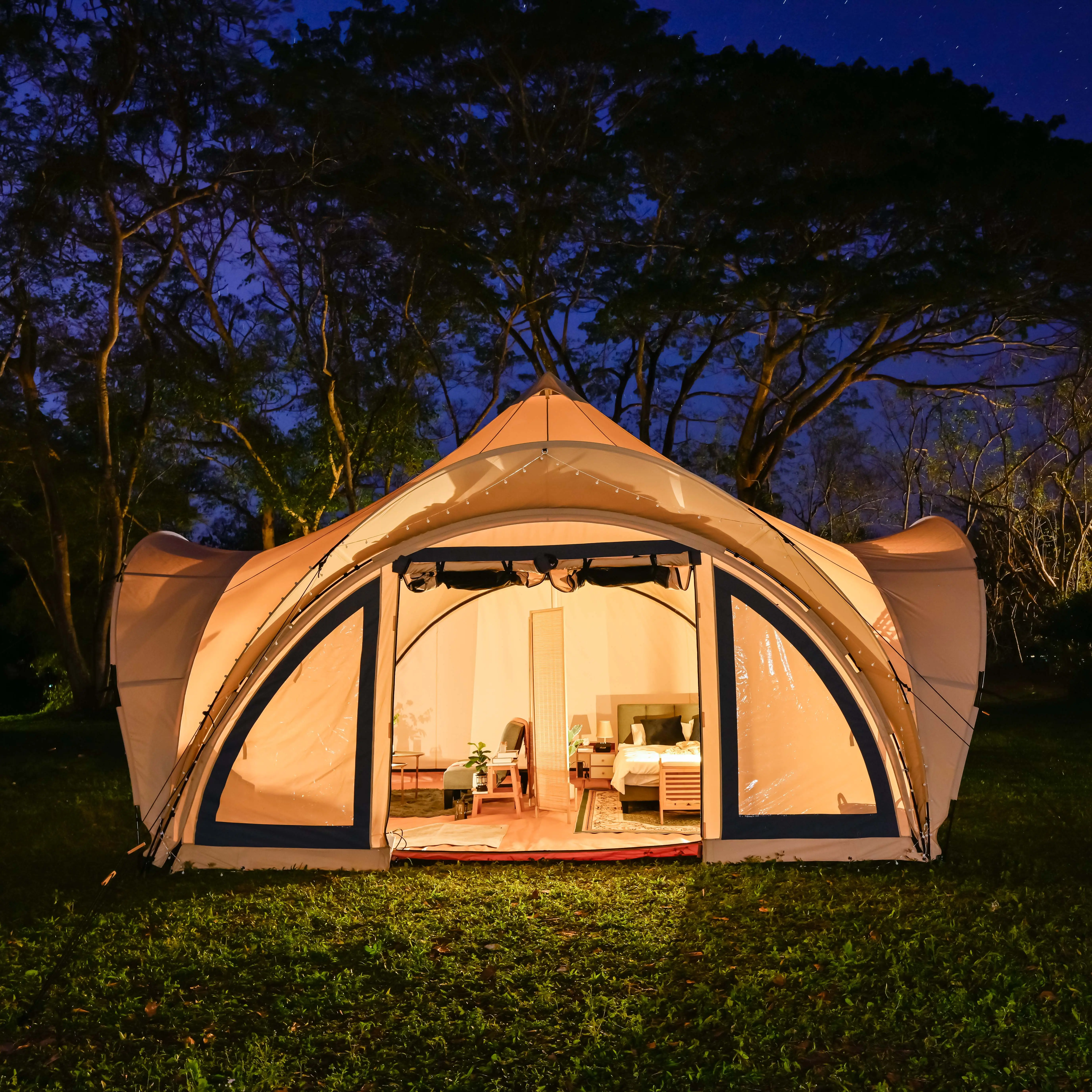 خيمة فاخرة للحفلات والفنادق للحدائق مناسبة للفصول الأربعة مصنوعة من القطن المقوى والكتان خيمة صغيرة مقاومة للماء