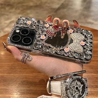 Coque de téléphone de luxe avec miroir chat de dessin animé, paillettes brillantes et strass, motif nœud, pour femmes, compatible iPhone 17, 15, 14, 13 Pro Max, iPhone 11, 16