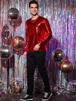 T-shirt vintage pour hommes adultes, à manches longues et col rond, effet métallique brillant, idéal pour les spectacles sur scène et les soirées disco
