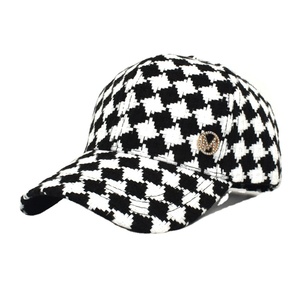 Summer Fashion Woven Checked Fabric <b>Plain</b> Baseball <b>Cap</b> - Product Image 1