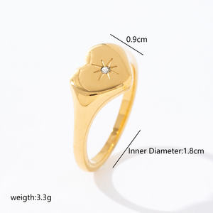 Anillo de Acero Inoxidable con Baño de Oro de 18k, Diseño de Corazón y Zirconia, Venta al por Mayor para Regalo de Boda o Compromiso - Product Image 5