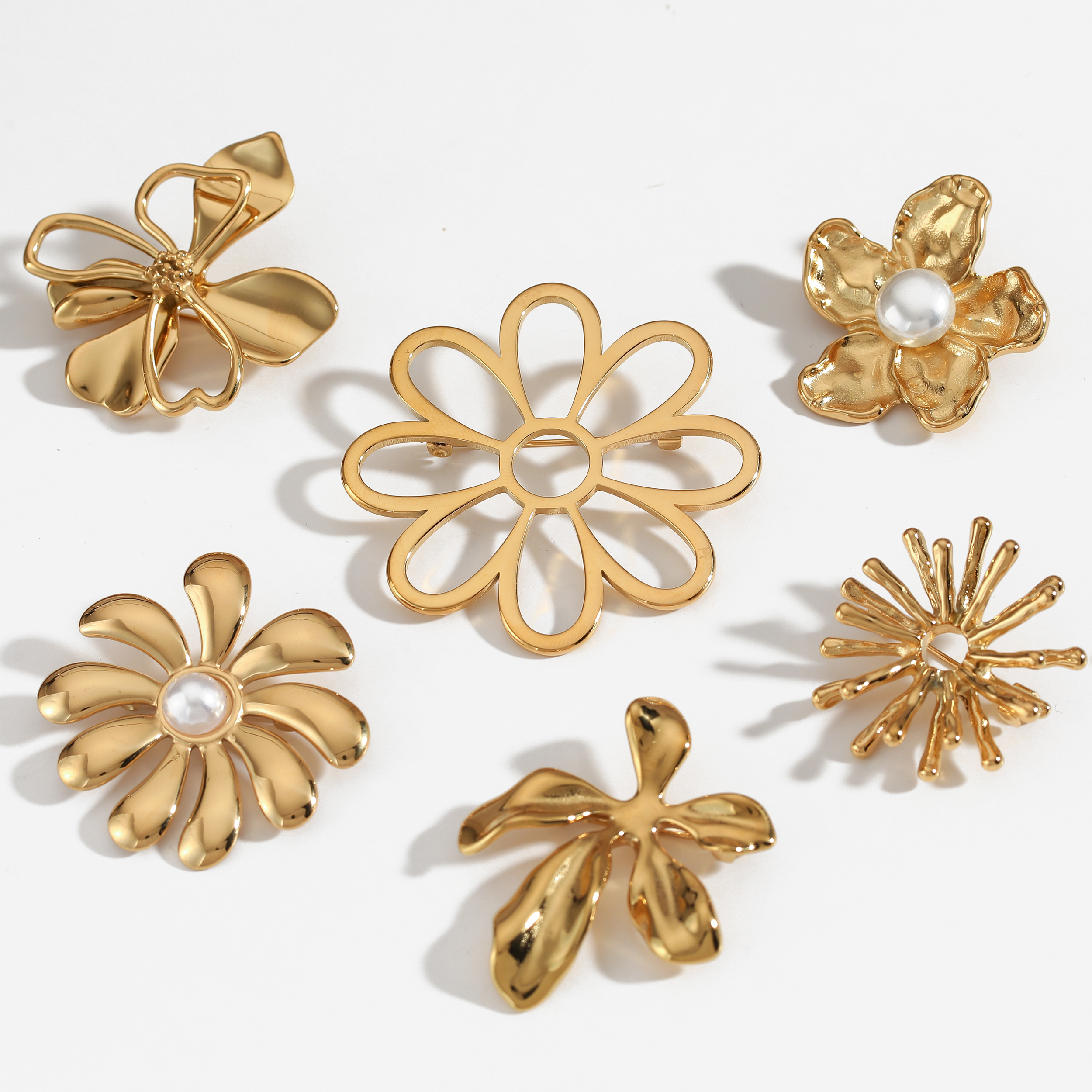 gold rhinestone flower brooches