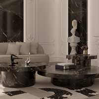 Table basse en marbre noir laqué mat, mobilier moderne pour salon, design de luxe haut de gamme, combinaison créative et tendance