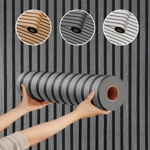 Papel Tapiz 3D con Diseño de Rayas de <span class=keywords><strong>Madera</strong></span>, Panel de <span class=keywords><strong>Pared</strong></span> con Rayas Verticales, Papel Tapiz con Textura de <span class=keywords><strong>Madera</strong></span> Realista para <span class=keywords><strong>Pared</strong></span> de Dormitorio - Product Image 1