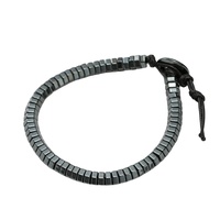 Bracelet ajustable en hématite noire géométrique hexagonale à facettes, perles cylindriques, pour femmes et hommes, usage quotidien