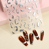 Stiker Kuku 3D Metalik Perak Motif Garis Api, Slider Gel Kuku Motif Daun Musim Semi, Decal Marmer, Tips Manikur Prancis
