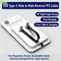 Cable de Datos de Carga Rápida, Cable USB Tipo C Plano y Flexible con Ángulo Recto de 90 Grados para Teléfonos Móviles y Bancos de Energía