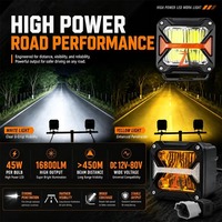 Feux de travail LED 90W en forme de cube, étanches IP67, 12V, 3000K, ambre, DRL, pour tout-terrain, pour 4x4, SUV, extérieur de voiture