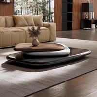Table Basse Moderne Italienne Design Créatif Irrégulier en Bois pour Salon, Ensemble Minimaliste Rotatif Solide
