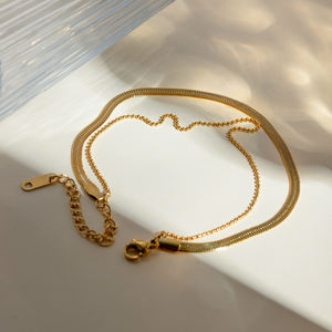 J&D मैग्नीफिसेंट <span class=keywords><strong>18K</strong></span> गोल्ड प्लेटेड महिला स्नेक पायल स्टेनलेस स्टील ब्लेड फ्लैट एन्क्रिप्शन चेन पायल - Product Image 4