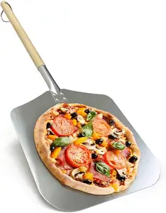 Premium alüminyum alaşımlı bıçak Pizza kabuğu torna kürek Pizza kabuğu kürek ahşap saplı