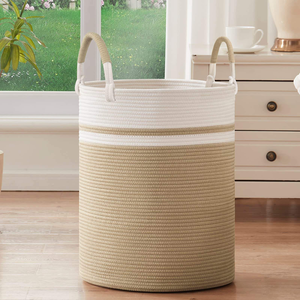 Cesto de Ropa Grande de Cuerda de Algodón Tejida, Contenedor de Almacenamiento Jumbo de 58L con Asas Reforzadas, Organizador de Juguetes para Guardería en Negro y Gris - Product Image 2