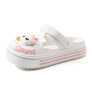 Crocs à semelles épaisses pour femmes, blanc, rose, design de dessin animé, EVA, antidérapant, pantoufles de plage d'été, taille 35 40 - Product Image 5