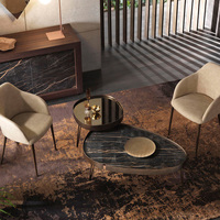Table basse ronde en marbre personnalisable avec base en acier inoxydable plaqué or et design luxueux