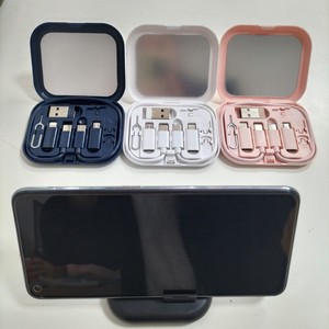 Caja de almacenamiento multifuncional para adaptador de cable de datos con espejo y soporte para teléfono, juego de conectores USB Lightning Tipo C OTG - Product Image 2