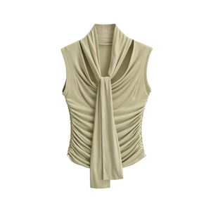 Blusa Casual Adelgazante para Mujer, Top de Punto sin Mangas con Tirantes de Lazo y Detalle Arrugado, Estilo Femenino - Product Image 3