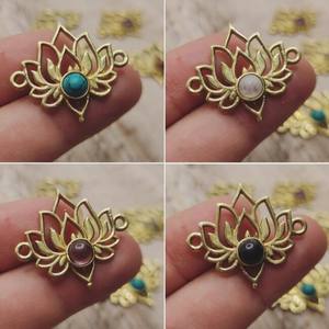 Fleur de Lotus connecteur pendentif en laiton breloques tribales pour bijoux créatifs pierre Labradorite en laiton en or pour le bricolage - Product Image 5
