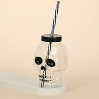 Nouveauté 16oz éclairage LED Halloween gobelet tasse clignotant en plastique crâne Mason Jar tasse avec couvercle et paille