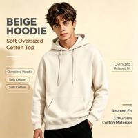 Sweat-shirt à capuche unisexe 320 g/m² 100 % coton, coupe oversize, couleur unie, pour adolescents et couples, style streetwear décontracté, vente en gros