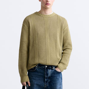 Pull avec LOGO personnalisé Pull à col ras du cou pour hommes Tricots évidés Haut en tricot à manches longues en coton Pull ample d'hiver pour hommes - Product Image 1