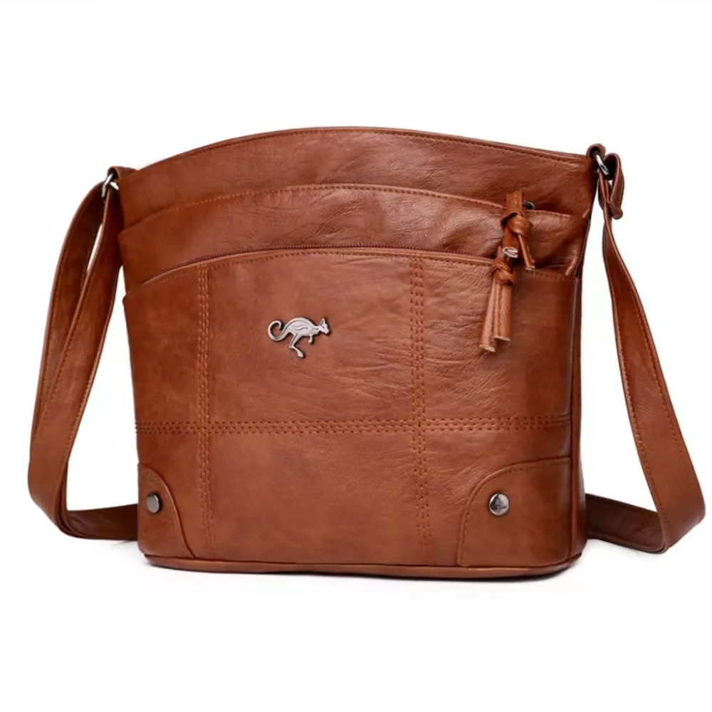 Lederen Crossbody Hondenuitlaattas Grote Schouderhandtas Fashon Multi Zakken