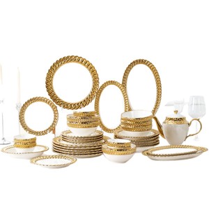 ชุดจานชามเซรามิคเคลือบทองคำพนมเปญ ดีไซน์หรูหราสไตล์เรโทร ใช้กับไมโครเวฟได้ เหมาะสำหรับตลาดตะวันออกกลาง - Product Image 5