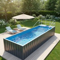 Conteneur d'expédition en acier populaire aux États-Unis, 20 pieds, 30 pieds, 40 pieds, avec fenêtre en verre pour piscine, système de filtration SPA, durable, prix compétitif, boutique