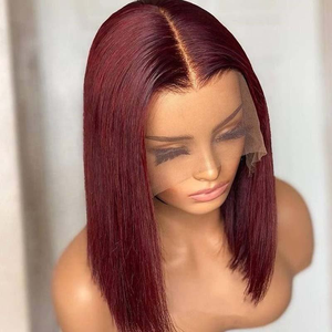 Perruque Bob <span class=keywords><strong>Courte</strong></span> Femme Sans Colle, 100% Cheveux Humains Brésiliens Remy Bouclés, Faite à la Machine, Couleur Bourgogne, avec Bandeau - Product Image 6
