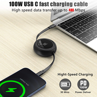 Cable de Carga Rápida Retráctil USB-C a USB-C PD de 100W y 5A para Computadora, Impresora y Escáner de Código de Barras