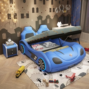 Lit de voiture de sport créatif pour enfants, lit de voiture de course de haute qualité pour chambre de garçons avec roues lumineuses - Product Image 1