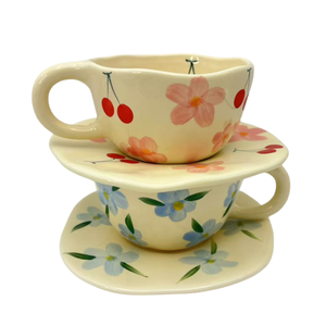 Hot Sale Hand Painted Irregular Flower Design Ceramic Coffee Mug Creative <b>Cups</b> Cute Handmade Ceramics <b>Cup</b> With Disc - Product Image 3