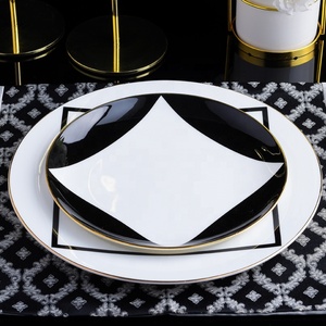 Vajilla de cerámica para hotel, platos negros con borde dorado, porcelana, platos planos de 8 pulgadas y 10,5 pulgadas para restaurantes - Product Image 2