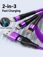 Kabel Pengisian Cepat 3-in-2 100W 6A PVC/TPE Langsung dari Pabrik untuk Ponsel, Komputer, Power Bank, Earphone (Micro USB Tipe C)