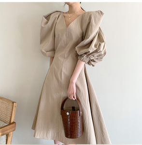 <span class=keywords><strong>Abito</strong></span> elegante da donna stile francese con scollo a V con scollo a bolle sopra al ginocchio a vita lunga e <span class=keywords><strong>mezza</strong></span> <span class=keywords><strong>manica</strong></span> - Product Image 5