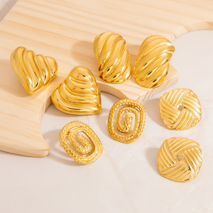 <b>Stud</b> Earrings Geometric Heart Shape 18K Gold <b>Titanium</b> Steel Color Preserving Fashion Jewelry - Product Image 1